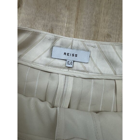 Reiss Lilea Satin Shorts Ivory Sz 6 Cream Pinstripe High Rise Classy Tailored - Picture 2 of 7